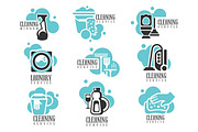 House And Office Cleaning Service Hire Labels Set, Logo Templates For Professional Cleaners Help The Housekeeping
