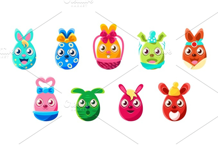Easter Egg Shaped Bunnies Colorful Girly Sticker Set Of Religious Holiday Symbols