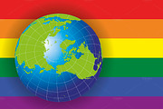 North Pole map over a gay flag