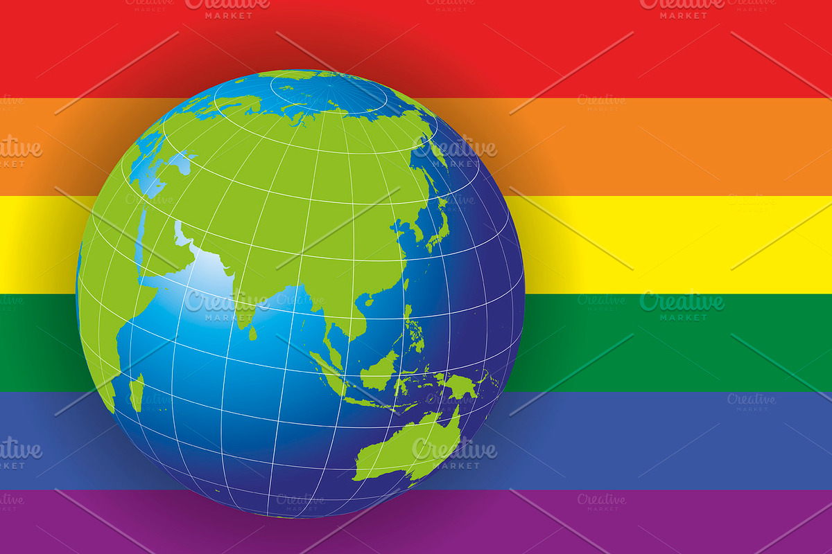 Asia map over a gay flag in Illustrations - product preview 8
