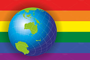 Australia map over a gay flag
