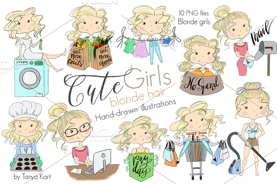 Blonde Hair Clipart of cute girls