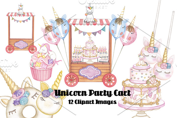Unicorn Party Cart Clipart Images