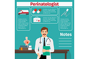 Perinatologist and medical equipment icons