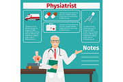 Physiatrist and medical equipment icons