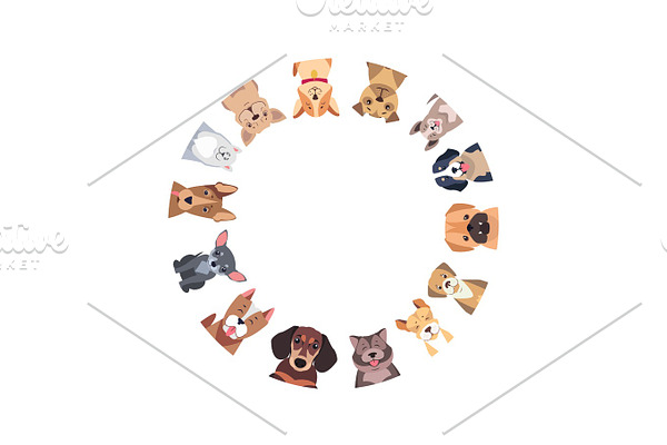 Circle of Different Purebred Dogs. Vector
