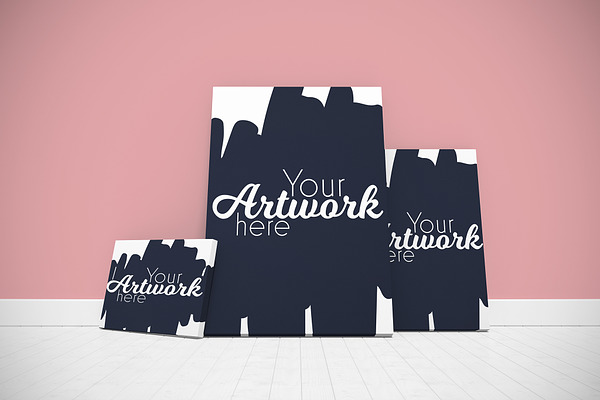Three Canvases In Blank Room Mockup