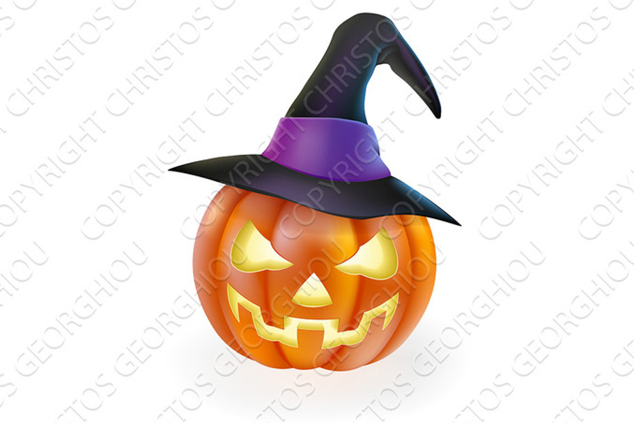 Halloween Pumpkin in Witch Hat