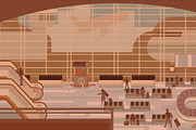 Business people sitting and walking in airport terminal, business travel concept. Flat design illustration.