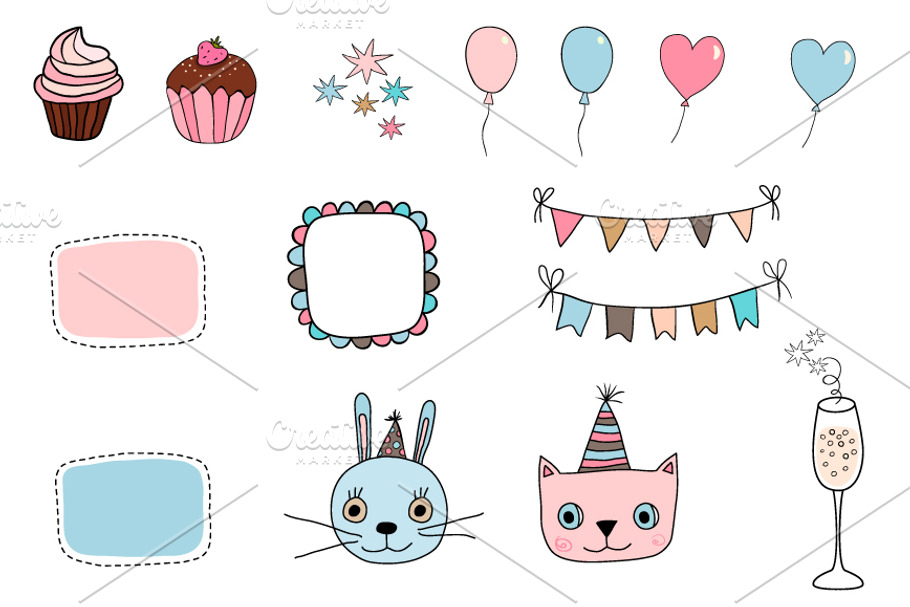 Cute happy birthday clip art set in Illustrations - product preview 8