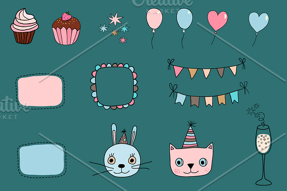 Cute happy birthday clip art set in Illustrations - product preview 1