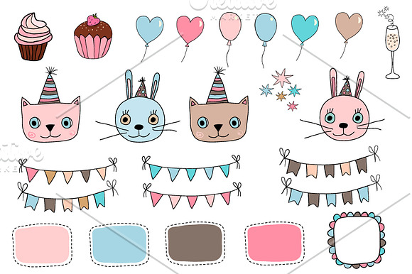 Cute happy birthday clip art set in Illustrations - product preview 2