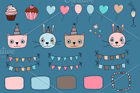 Cute happy birthday clip art set in Illustrations - product preview 3