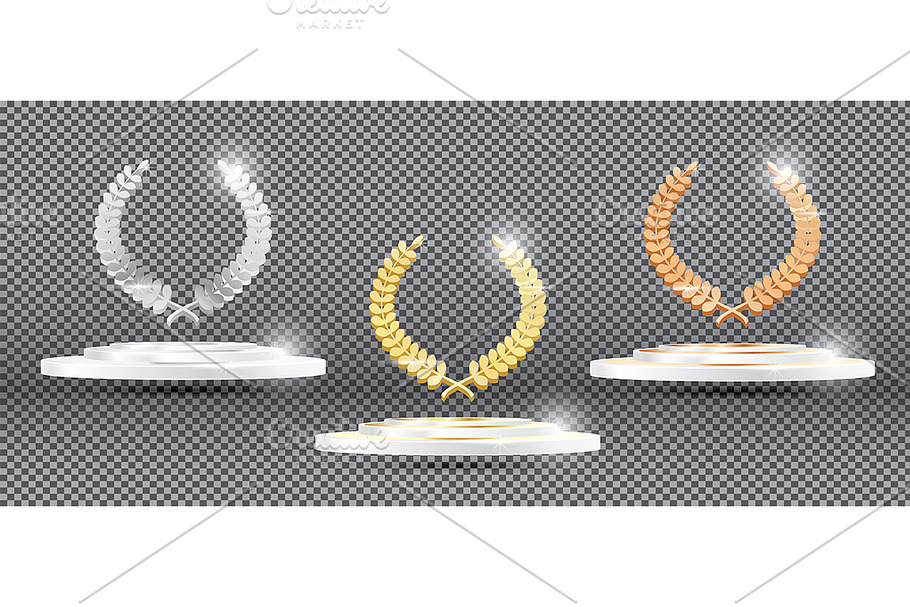 Gold Silver Bronze Laurel Wreath in Illustrations - product preview 8