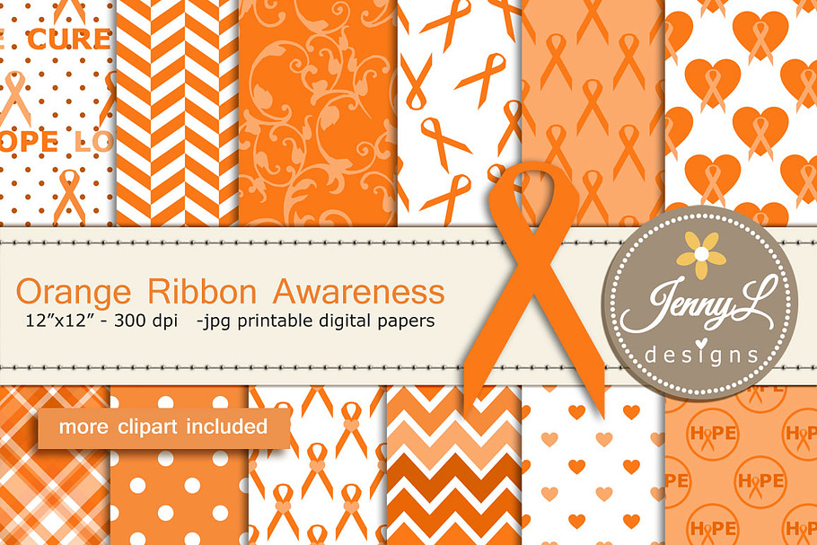 Orange Ribbon Awareness DigitalPaper in Patterns - product preview 8