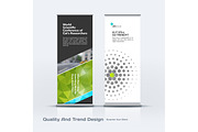 Abstract business vector set of modern roll Up Banner stand design template with colourful diagonal triangular shapes