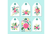 Cute gift tags set with rustic hand drawn spring flowers