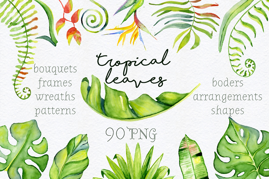 Tropical leaves Watercolor clipart