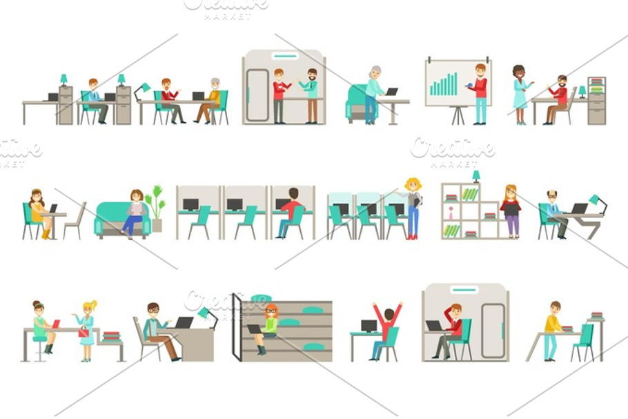 Coworking In Modern Design Office Infographic Illustration Set in Illustrations - product preview 8
