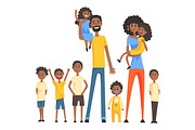 Happy Black Family With Many Children Portrait All The Kids And Babies Smiling Parents Colorful Illustration
