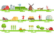 Farm Related Elements In Geometric Style Set Of Illustrations