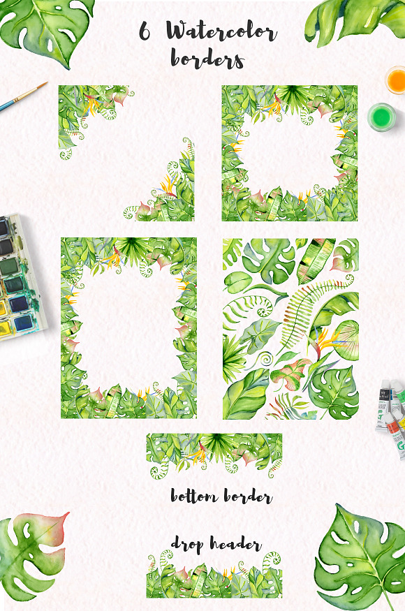Tropical leaves Watercolor clipart in Illustrations - product preview 3