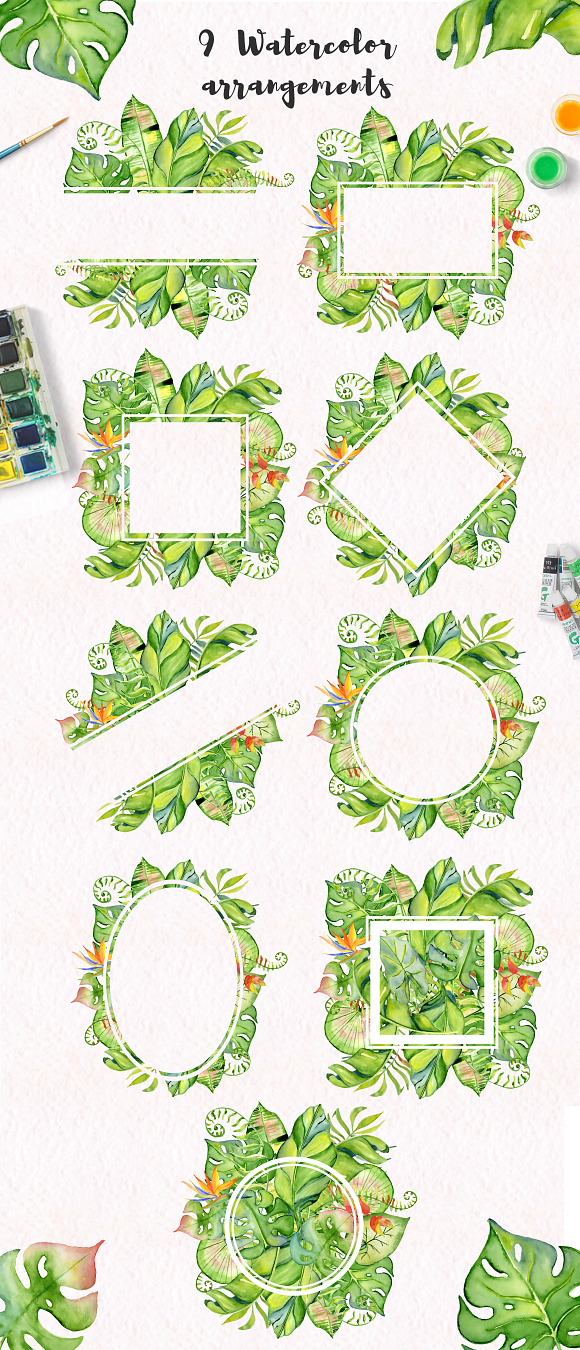 Tropical leaves Watercolor clipart in Illustrations - product preview 4