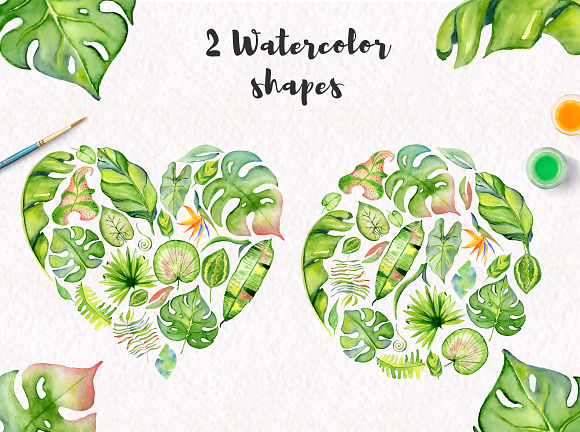 Tropical leaves Watercolor clipart in Illustrations - product preview 6