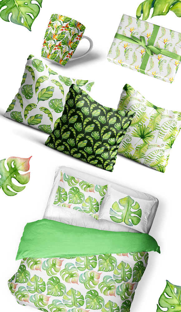 Tropical leaves Watercolor clipart in Illustrations - product preview 8