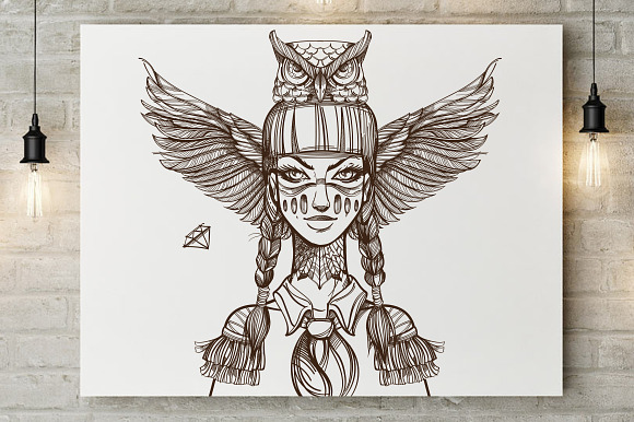 Woman-Owl. Totems in Illustrations - product preview 1