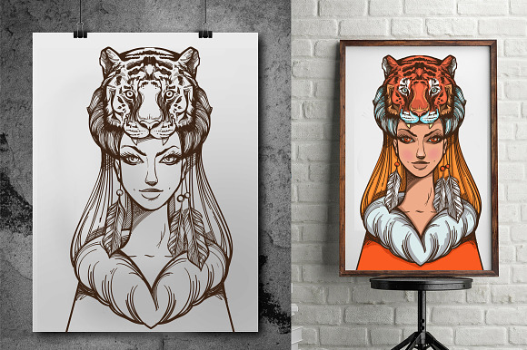Woman-Tiger. Totems in Illustrations - product preview 1