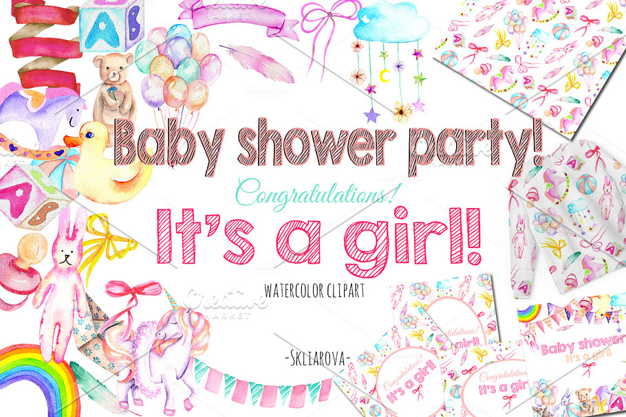 It's a Girl! watercolor clipart