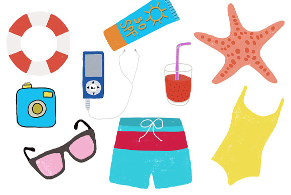 Set of 17 Cute Summer Things in Illustrations - product preview 1