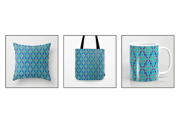 Seamless Blue Gold Moroccan Patterns