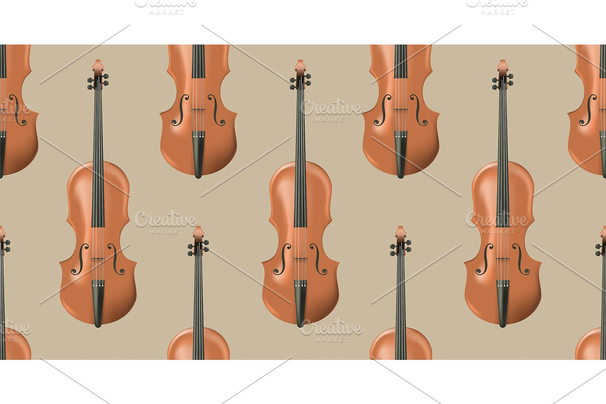 Seamless pattern with realistic wooden violin. in Patterns - product preview 8