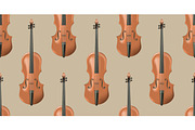 Seamless pattern with realistic wooden violin.