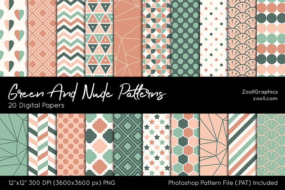 Green And Nude Digital Papers in Patterns - product preview 8