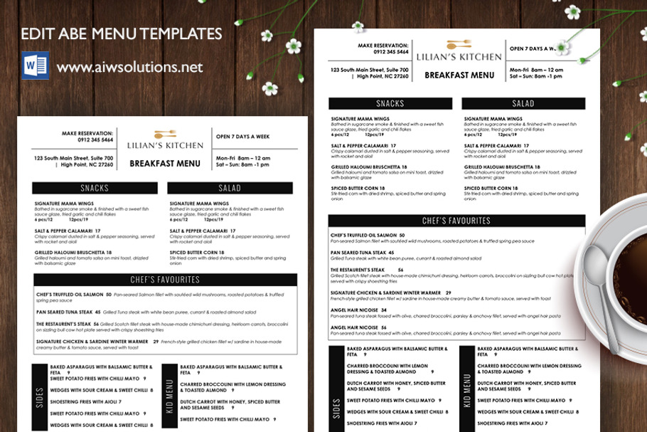 Editable Restaurant menu - ID29