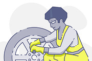 Woman repairing wheel