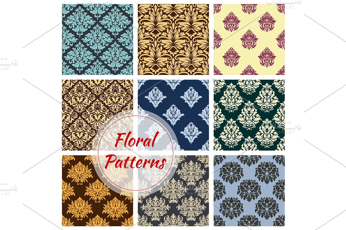 Floral seamless vector patterns of flower ornament in Illustrations - product preview 8