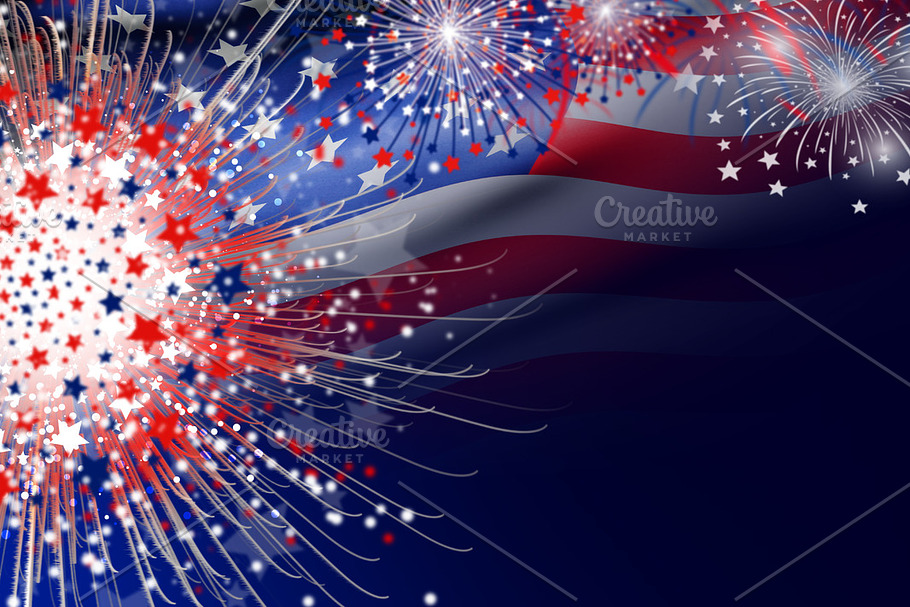USA flag with firework background in Illustrations - product preview 8