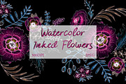 SALE! Watercolor Inked Floral Art