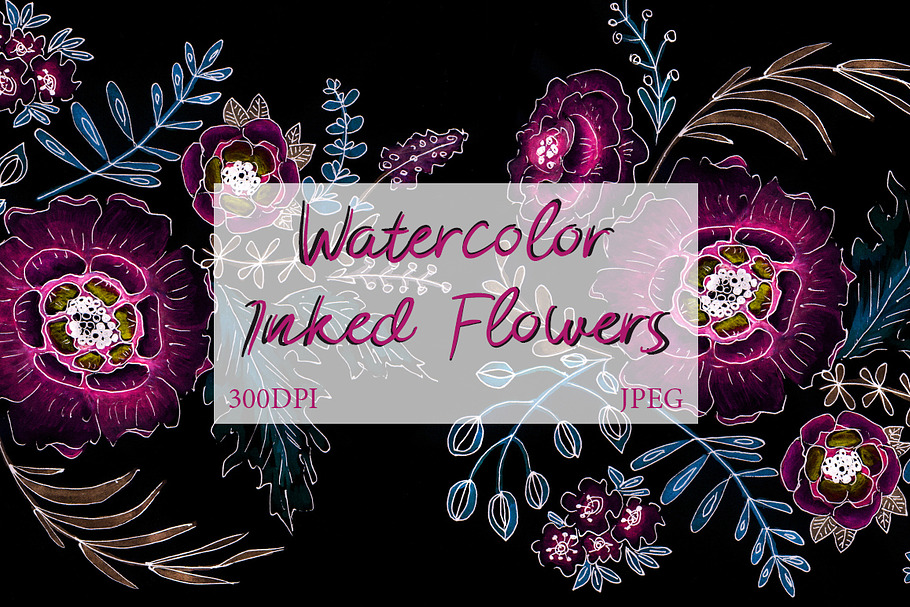 SALE! Watercolor Inked Floral Art in Illustrations - product preview 8