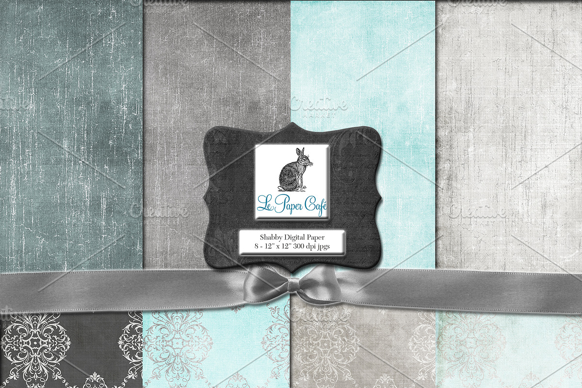 Teal & Gray Damask Backgrounds in Textures - product preview 8
