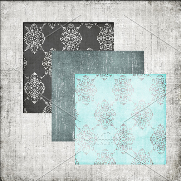 Teal & Gray Damask Backgrounds in Textures - product preview 1