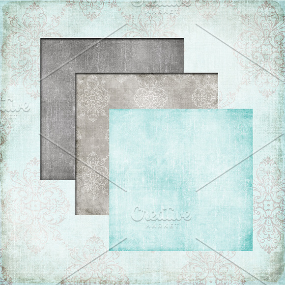 Teal & Gray Damask Backgrounds in Textures - product preview 2