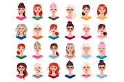Set of 24 female characters avatars.