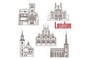 London architecture famous landmarks vector icons