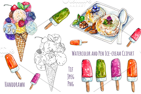 Ice-cream Watercolor Clipart