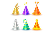 Set of Different Festive Caps in Cartoon Style
